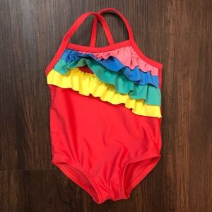 Carter's Rainbow Ruffle Swimsuit Baby Girl size 6 months w/ Criss-Cross Straps